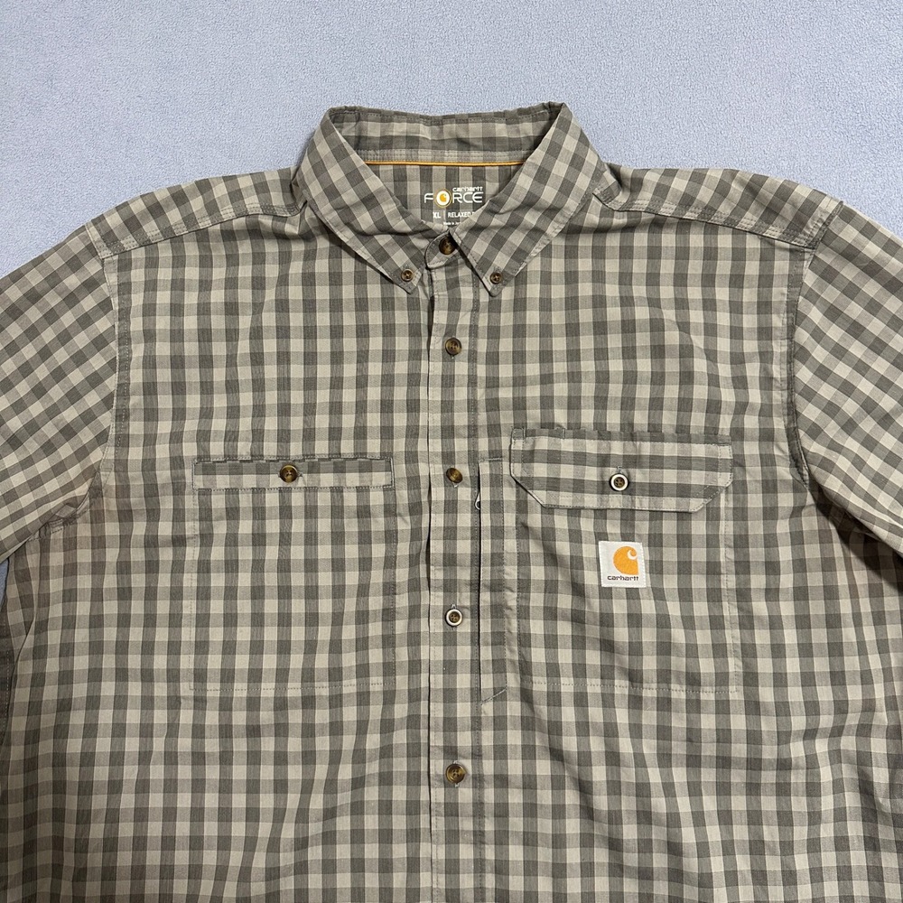 Carhartt Force Relaxed Fit Plaid Work Shirt Short Sleeve Gray Mens Size XL - Picture 3 of 11
